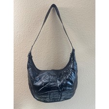 Vintage Black Eel Skin Hobo Bag Genuine Leather Shoulder Bag Made in Korea