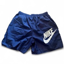 Vintage Nike 90s Y2K Nylon Running Shorts Big Swoosh Back Navy Blue Mesh Lined M