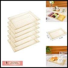 I00000 6 Pack Gold Glitter Serving Tray 15"x10" Clear Disposable Platter