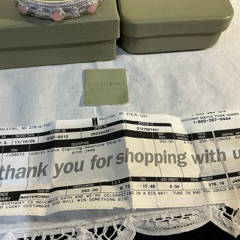 Brazalete Brazalete Judith Ripka Plata Esterlina 925 Rosa Jade Forma Corazón 7 pulgadas Foto 3 de 4