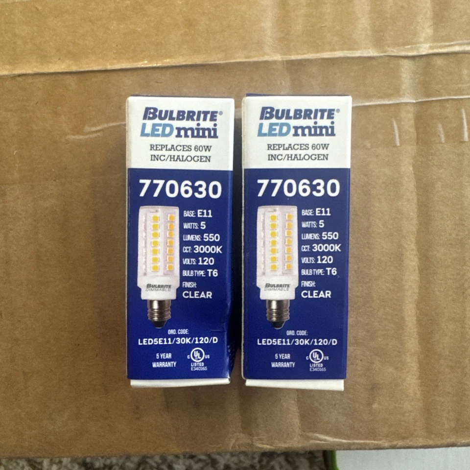 2x Bulbrite LED Mini Model 770630- 60W Halogen Replacement - E11 Base, Bulb T6 - Image 2 of 4