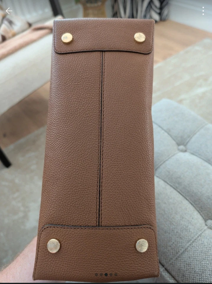 Michael Kors Brown Pebbled Leather Tote Zip Gold Padlock Jet Set Large Handbag, photo 3 of 5
