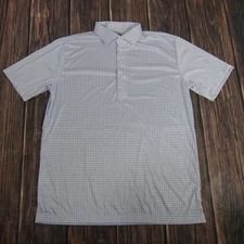 Collars & Co Polo Shirt Mens Large White Blue Check Dress Collar Polyester