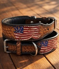 Western Leather Handmade Pet Dog Collar Heavy Duty Hand Tooled Adjustable
