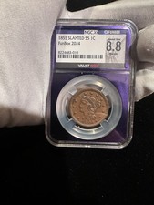 1855 Braided Hair Large Cent Slanted Rare Coin AU 58