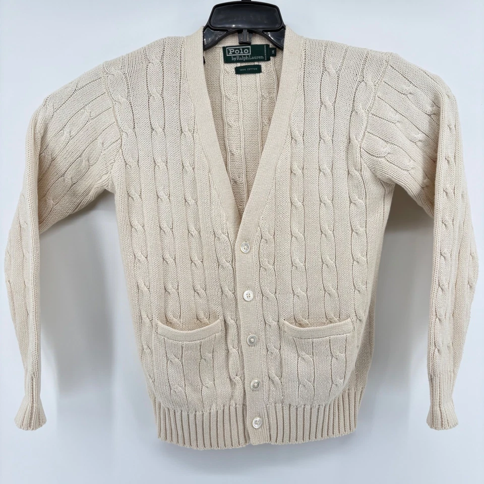 Polo Ralph Lauren Vintage Cable Knit Cardigan Cream Cotton Women's Size 14 - Image 3 of 4