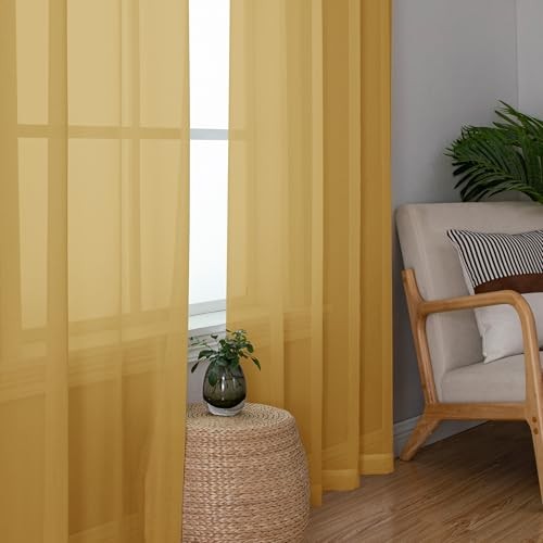Sheer Curtain 84 Inches Long 2 Panels Set, Light 40"W x 84"L (Pack of 2) Gold - Picture 2 of 7