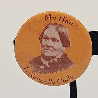 Vintage 1966 Mrs Grundy's My Hair Is Naturally Curly Button Pinback Sepia 1.75''