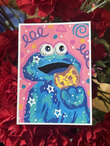 ACEO Original Acrylic Marker Cookie Monster Star “Cookie Snatcher” 2.5” x 3.5”