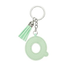 Initial Letter Keychain, Cute Leather Keychains with Tassel Letter Q Light Green