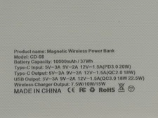 Magnetic Wireless Power Bank Model: CD-08 10000mAh/ 37Wh thumbnail 3