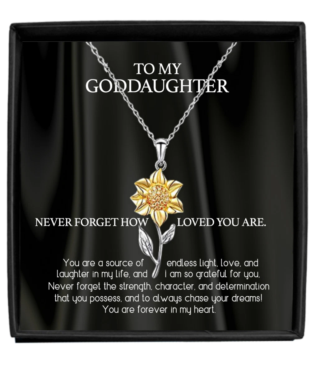 Goddaughter necklace message card gift from Godmother Gold