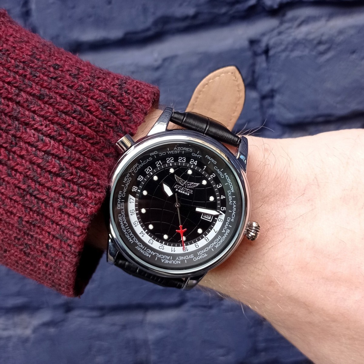 Watch Aviator F-series World Time Silver AVW6975G354 Watch Black