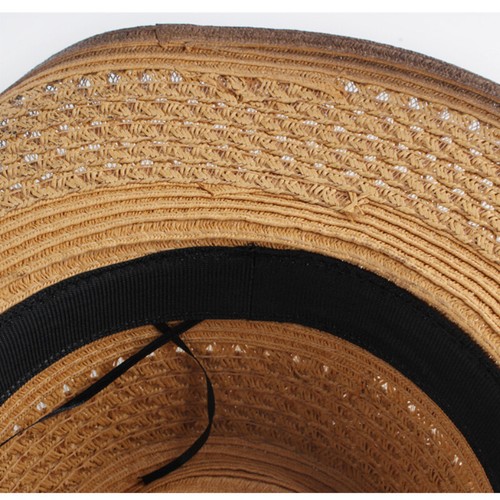 Herren Frauen Stroh Cowboyhut Western Cowgirl Sonne Boho Quaste breite Krempe braun Retro - Bild 10 von 12