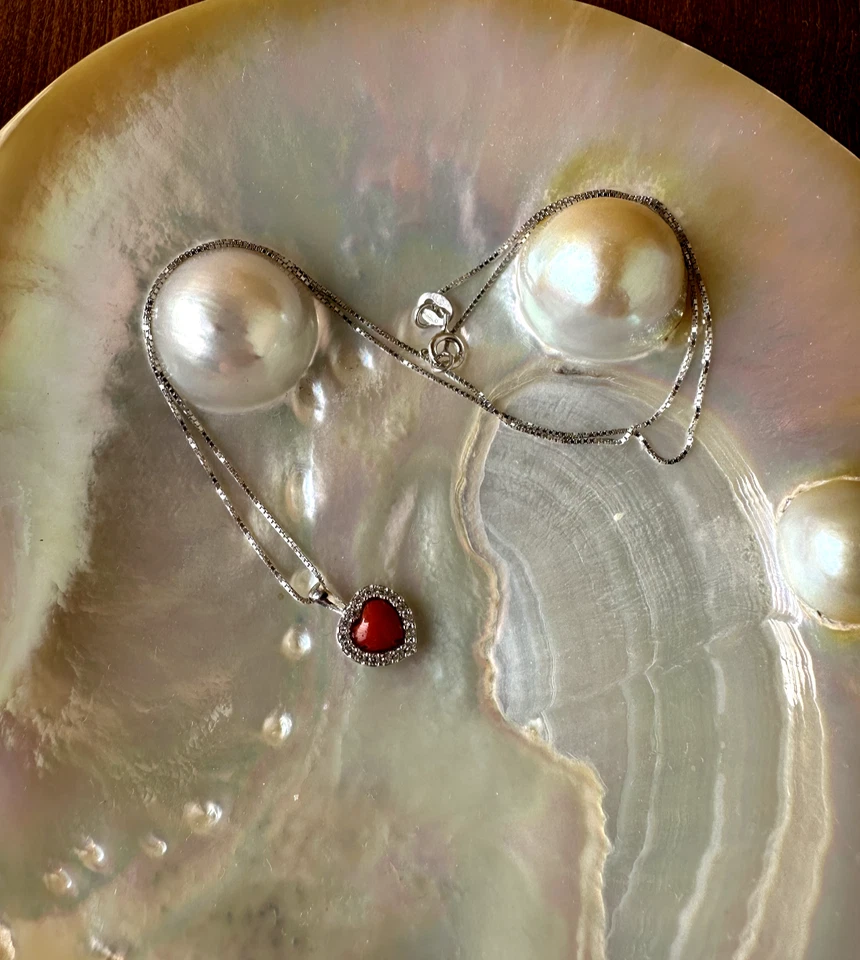 Ciondolo cuore in argento 925 con spoletta in vero corallo rosso mediterraneo - Immagine 3 di 4