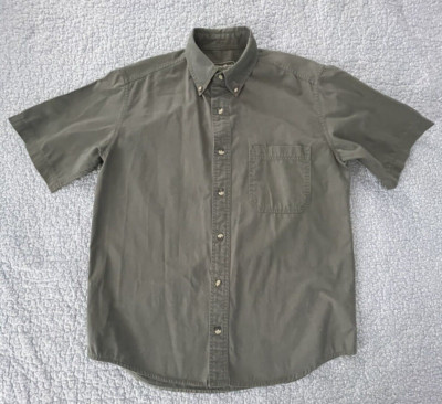 Eddie Baver Men Shirt Button Up Short Sleeve Collared Size S Green 100% Cotton