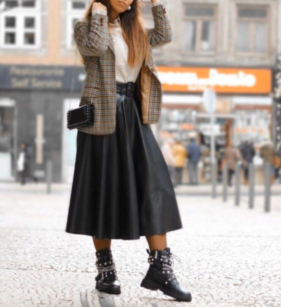Zara Women Faux Leather Skirt With Belt Black Ref 2969/249 Zara Women Faux Leather Skirt With Belt Black Ref 2969/249