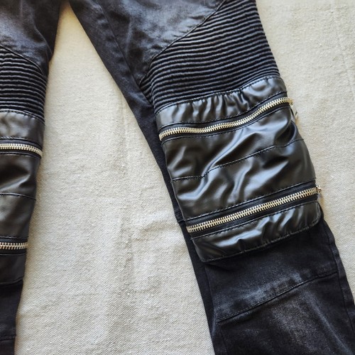 Zara Mans Jeans Mens 30x31 Black Denim Stretch Skinny Moto Zippers Modern - Picture 4 of 17