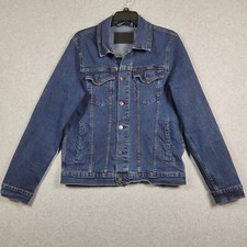 DKNY Jean Trucker Jacket Womens Medium Button-Up Dark Wash Blue Denim Ladies