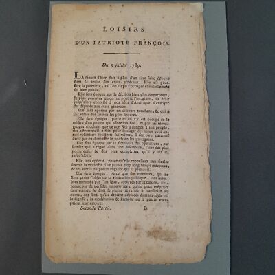 Doc-953. Old Document. ''Loisirs d'un Patriote Françis''. Second Partie. 5 J
