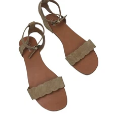 Crown Vintage Size 9 Rayli Ankle Strap Flat Sandals Light Brown Tan Suede