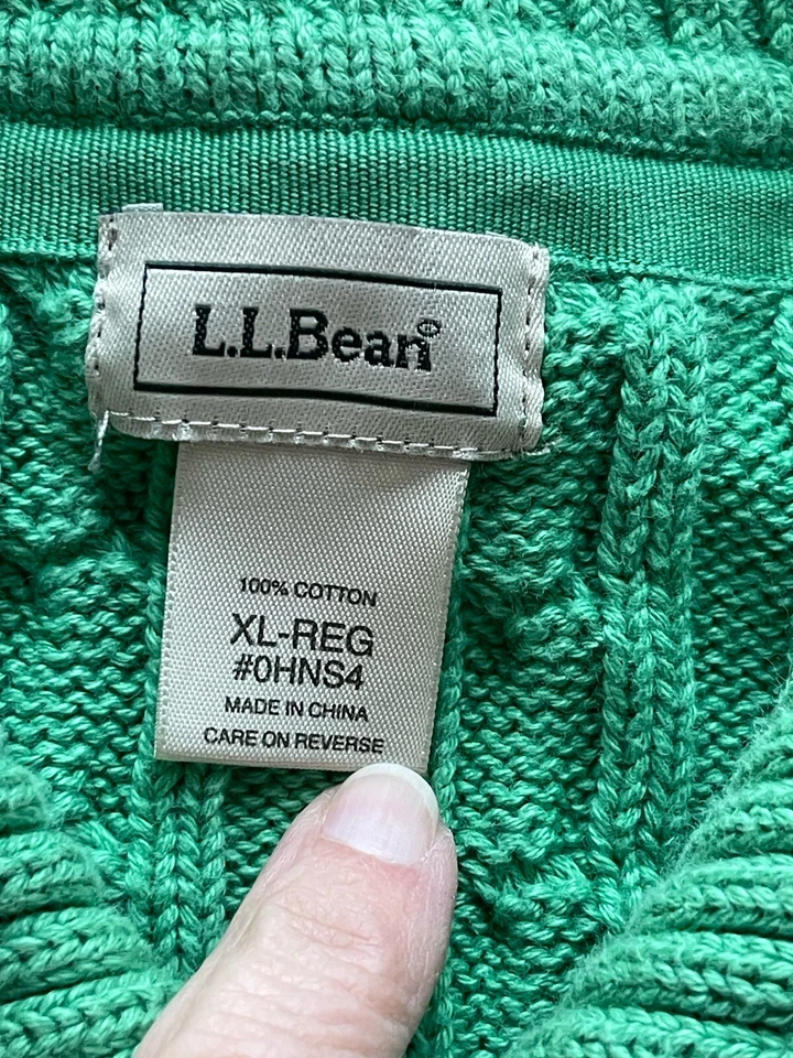 L.L. Bean Women’s Size XL Green Cotton Cable Knit S/S Button Up Cardigan Sweater - Image 3 of 4