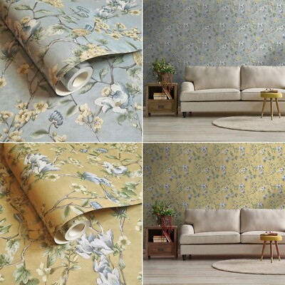 Floral Bird Trail Wallpaper English Countryside Leaves Holden Ochre Or Blue