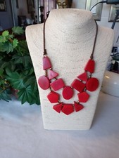 Handcrafted Tagua Nut Organic Necklace, boutique, 2 Strands, Red, ECUADOR