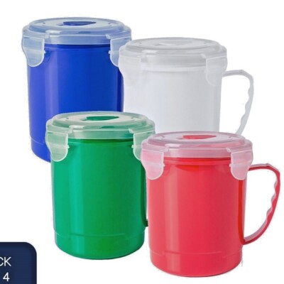 4 x Mikrowelle Gefrierschrank Lebensmittel Suppe Aufbewahrung Tassen/Becher/Behälter Geld sparen