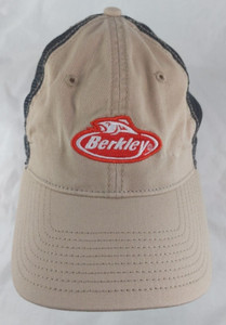 Berkley Fishing Embroidered Logo Mesh Trucker Snapback Hat Black Tan