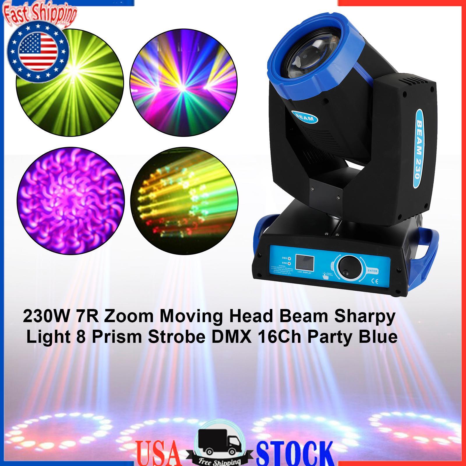 230W 7R Zoom Moving Head Beam Sharpy Light 8 Prism Strobe DMX 16Ch Party Blue