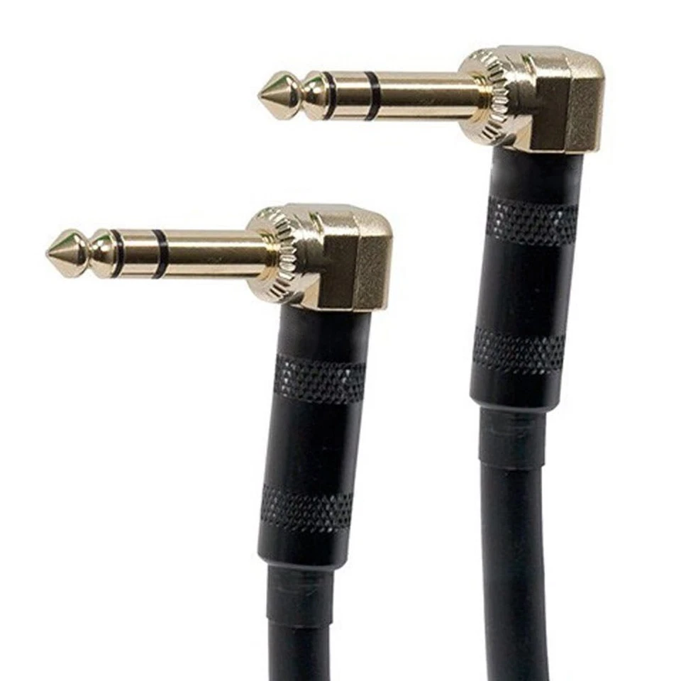 2 Pcs 1.5FT 6.35mm 1/4" Stereo TRS Male to Male Right Angle Audio Cable Gold - Image 2 of 2