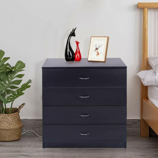 Dressers Chest Of Drawers 4 Drawer Wooden Black Finish Bedroom Storage Furniture