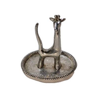 Vintage Giraffe Ring Holder Trinket Earring Tray Felt Bottom Silver