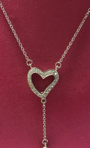 Sterling Silber Herz und Perle Lariat Halskette mit Verlängerung - Bild 2 von 4