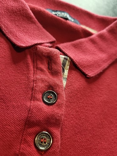 Polo vintage Burberry para mujer manga larga con botones, talla grande, rojo, 20x23" - Imagen 5 de 11