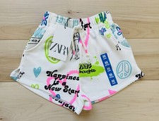 NWT Zara Little Girls Plush Bermuda Shorts With Graffiti Print in White 6
