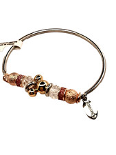 Disney Parks Silver Rose Gold Crystal Beaded Bracelet Gold Mickey ICON Bangle