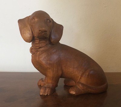 hand carved wood dog