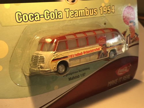 4" Coca-Cola Setra Tedesco Teambus Coppa del Mondo FIFA 1954 senza marchio 1/87 Mint Card - Foto 2 di 3