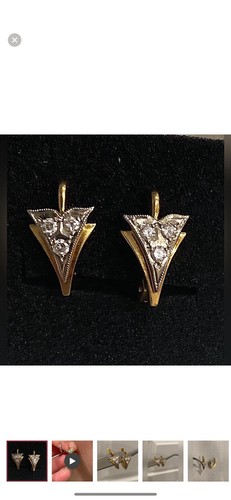 Vintage 18k Yellow White Gold Diamond Earrings Huggies