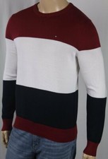 Tommy Hilfiger Red Navy Blue White Crew Neck Cotton Sweater NWT