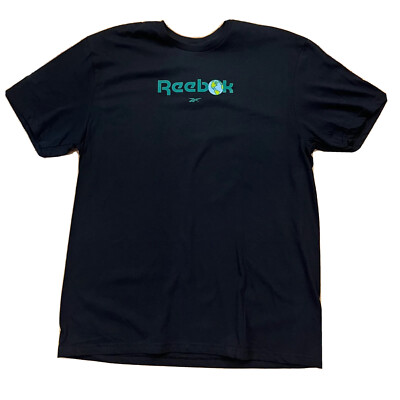 Men Reebok Earth Day Protect The Planet Short Sleeve T-Shirt Black Green  Blue