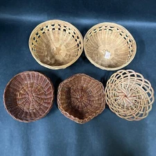 Vintage 5 Piece Wicker Basket Wall Set, Bohemian & Farmhouse Style Wall Decor