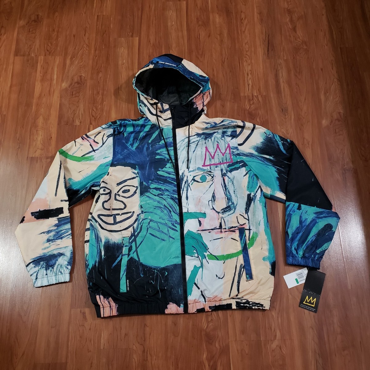 Jean Michel Basquiat Members Only Jacket Windbreaker Hood Large