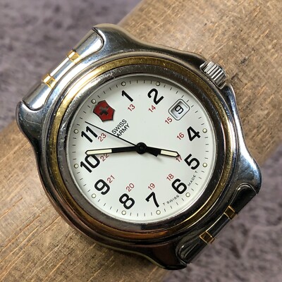 Vtg Victorinox Swiss Army Men 24227 Two Tone Officers Date