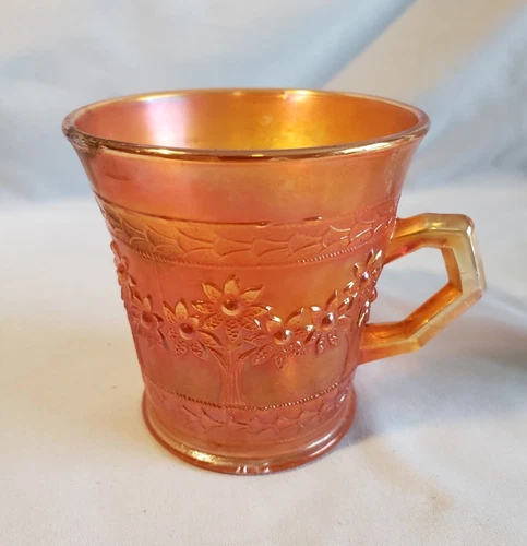 Vintage Fenton Marigold Carnival Glass Orange Tree Handled Mug / Cup