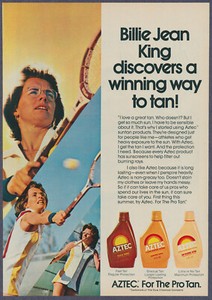 Billie Jean King Tennis Aztec Sun Tan Lotion Vintage ...