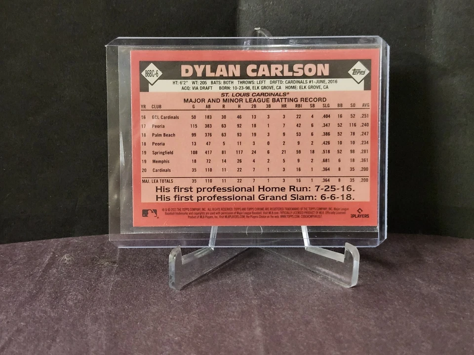 2021 Topps Chrome '86 Topps #86BC6 Dylan Carlson - Image 2 of 2