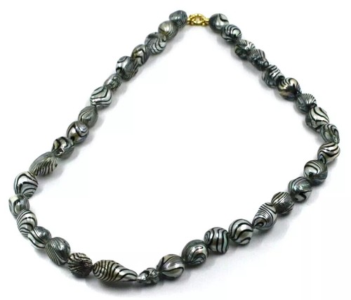 Collar Oro Amarillo 18K, Perlas Gris Barroco Óvalos a Rayas 9-14 MM, 40-50-60 CM - Imagen 10 de 17